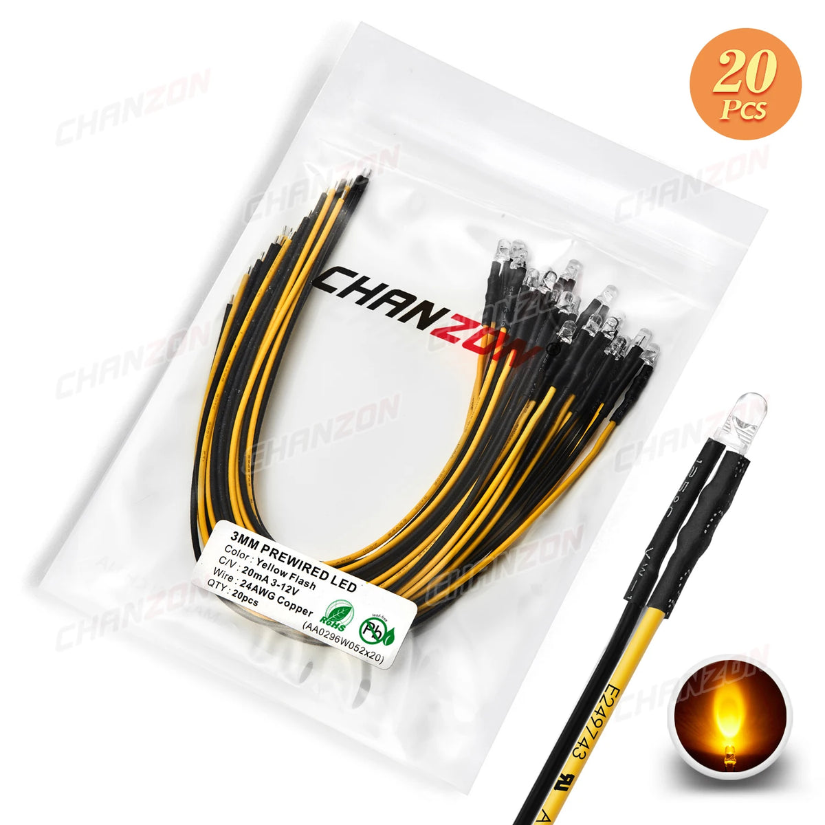 LED prébranchées multicolores clignotantes 12V noir rouge blanc vert bleu jaune transparent moderne