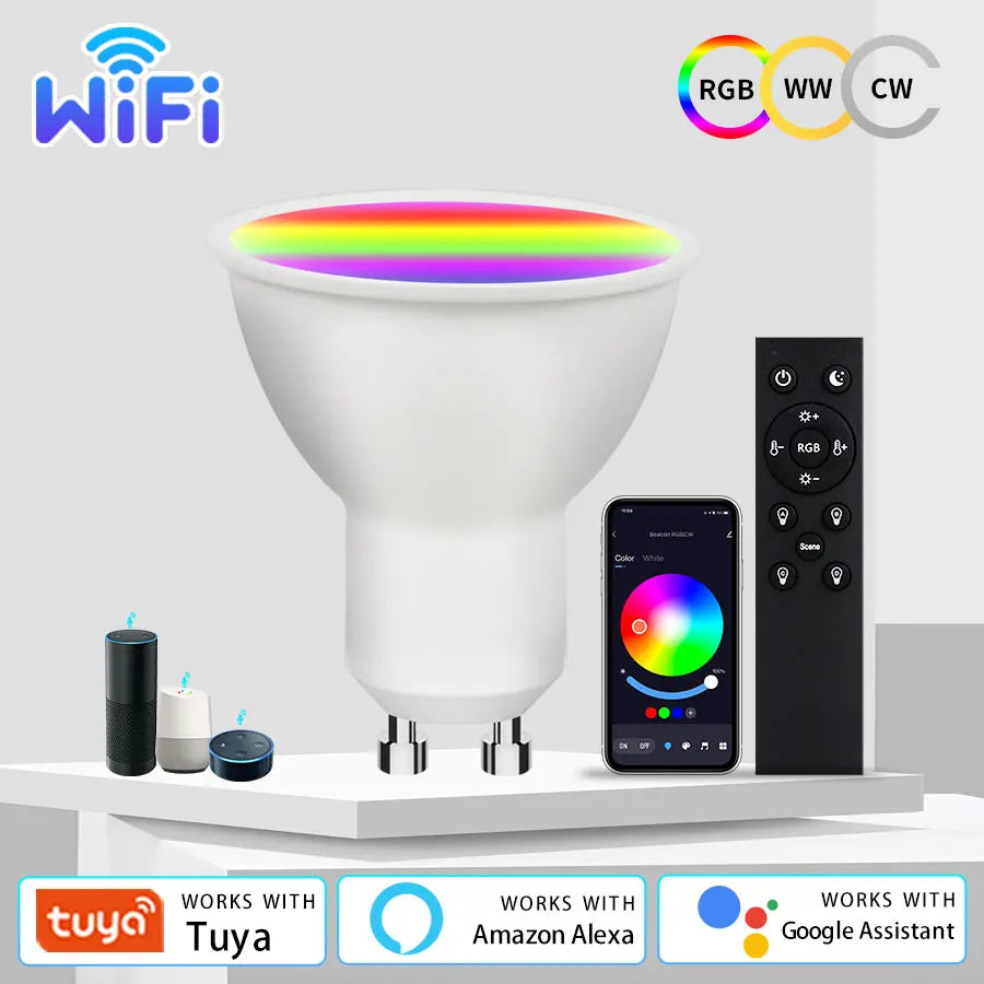 ampoule led wifi 5w 7w 9w gu10 projecteur blanc moderne télécommande application mobile