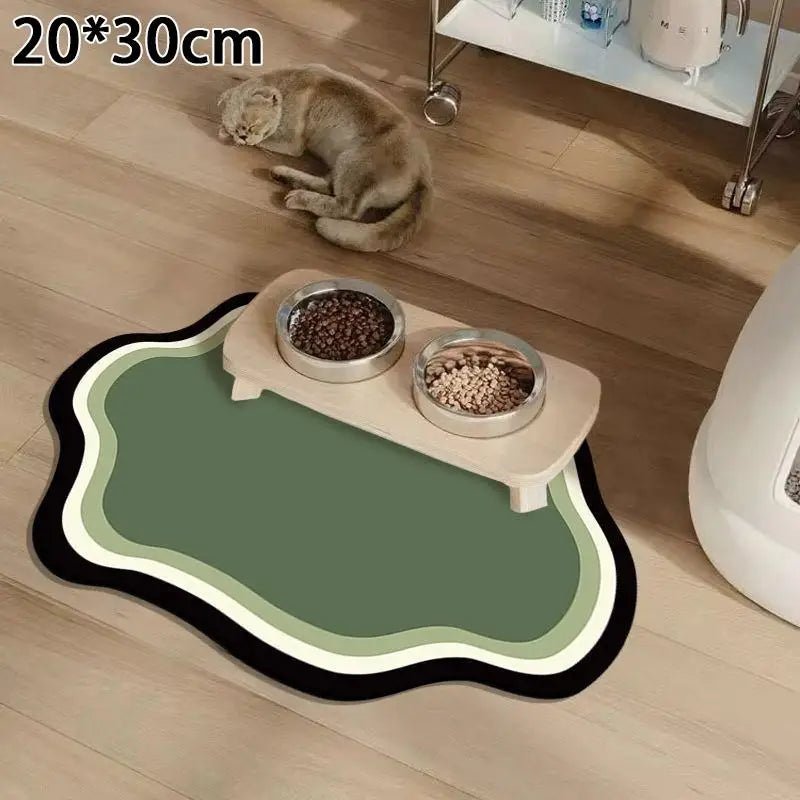 tapis absorbant moderne gris noir blanc chats chiens gamelles antibruit