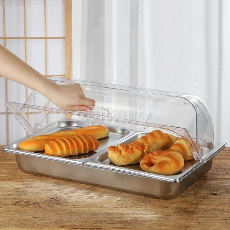 bac alimentaire acier inoxydable couvercle transparent poignée buffet cuisine moderne