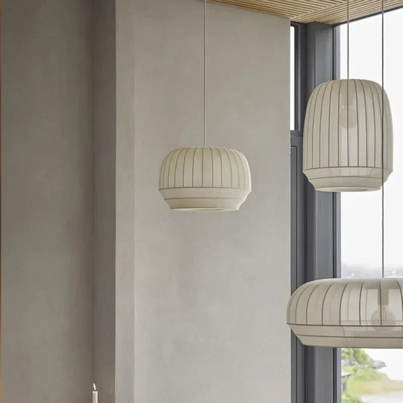 suspension lumineuse moderne blanc rayures horizontales finies opaques led e27 chambre salon
