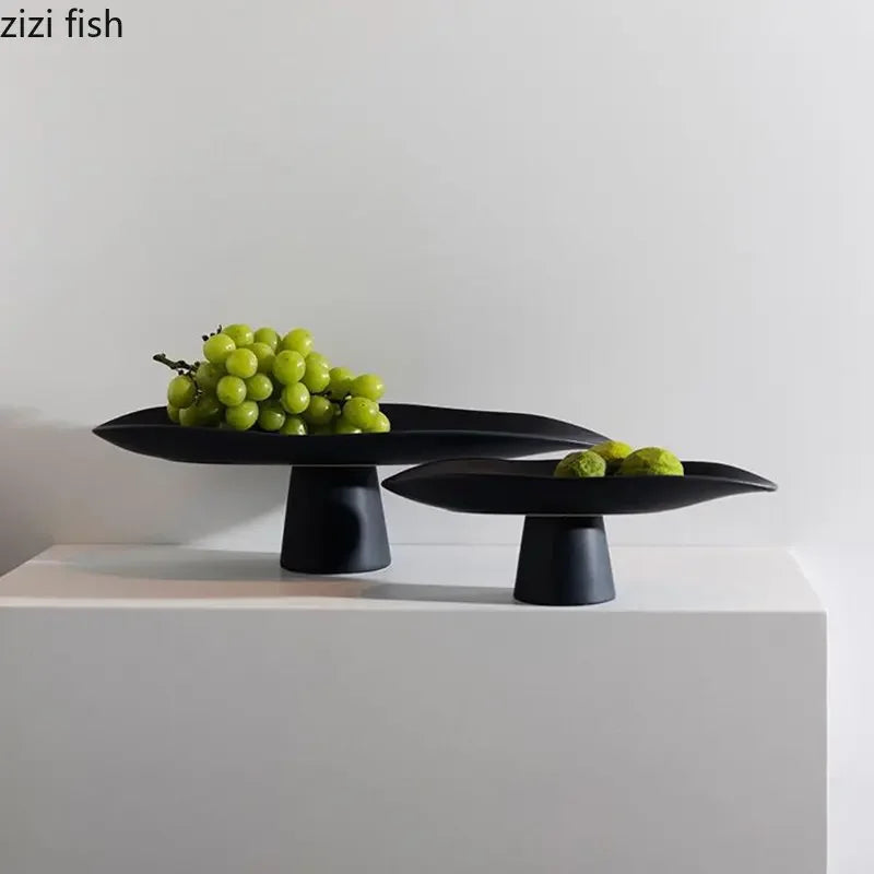 support fruits céramique blanc noir moderne assiette dessert gâteaux collations rangement plateau lisse