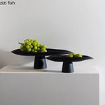 support fruits céramique blanc noir moderne assiette dessert gâteaux collations rangement plateau lisse