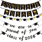 guirlande décoration graduation diplômes chapeaux congrats grad proud class 2026 doré bleu noir élégante