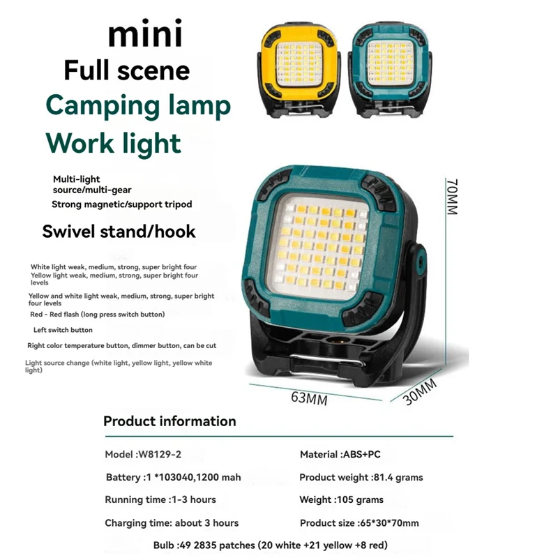 lampe led portable camping travail rechargeable bleu turquoise noir robuste