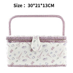boîte couture rose clair rangement couture tissu imprimé poignée bois sac aiguilles européen doré