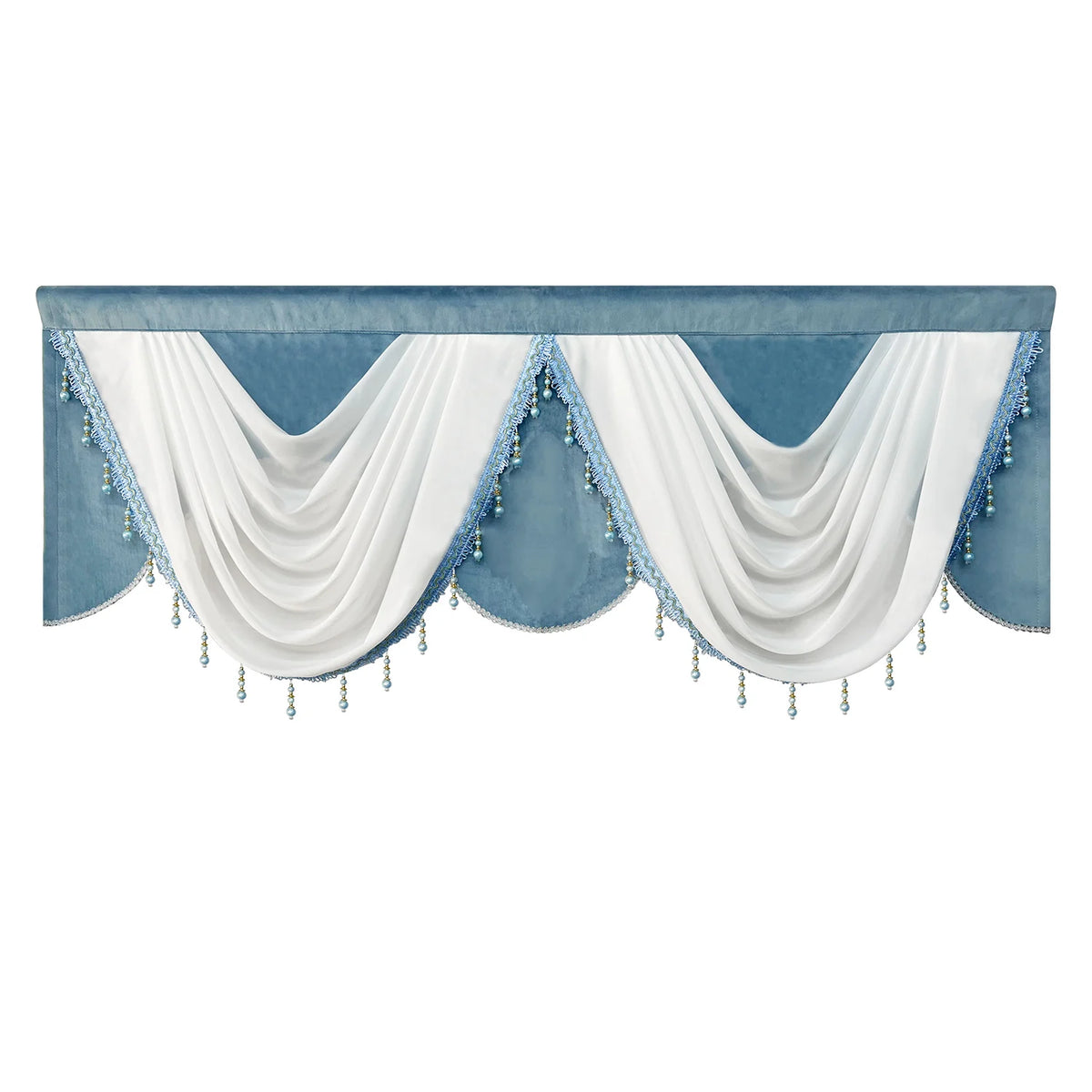 rideau velours bleu clair fleur élégant décoratives franges transparent salon chambre