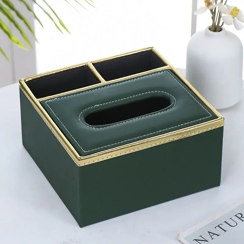 boîte mouchoirs multifonctionnelle moderne élégante compartiment stylos tablettes poignée croissant marbre lin or blanc