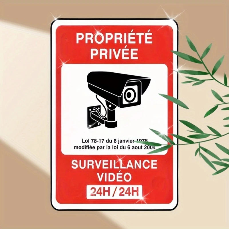 panneau signalisation surveillance caméra texte français rouge blanc noir classique utilitaire maison bar decoration