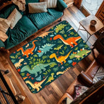 tapis moderne animaux jungle géométrique vert blanc bleu orange jaune polypropylène polyester