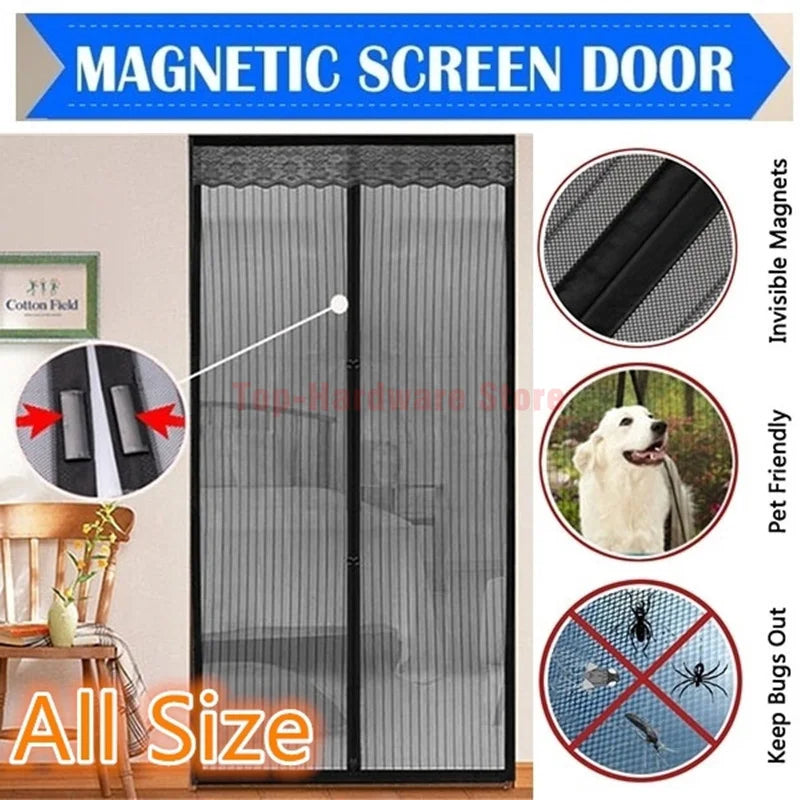 rideau porte magnétique anti insectes noir maille fine moderne aimants velcro