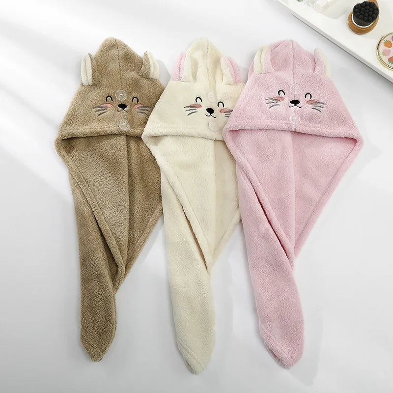 serviette capuche chats absorbante microfibre bleu clair rose pâle miroir crème inclusion unique