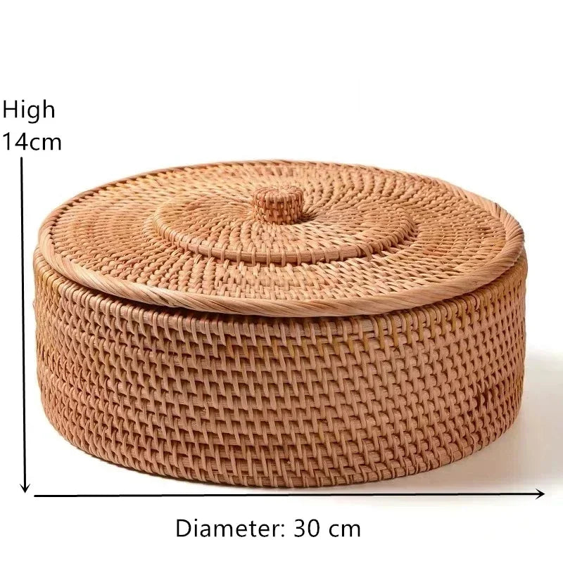 panier rotin tissé main couvercle rangement thé fruit gâteau snack naturel traditionnel artisanal