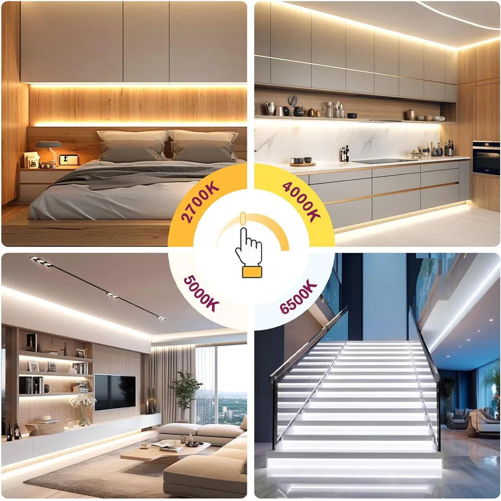 ruban led blanc lisse moderne adhésif contrôleur câbles 2700k 4000k 6500k 24v dimmable