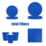 assiettes papier bleues gobelets serviettes nappe ensemble vaisselle jetable fête anniversaire mariage