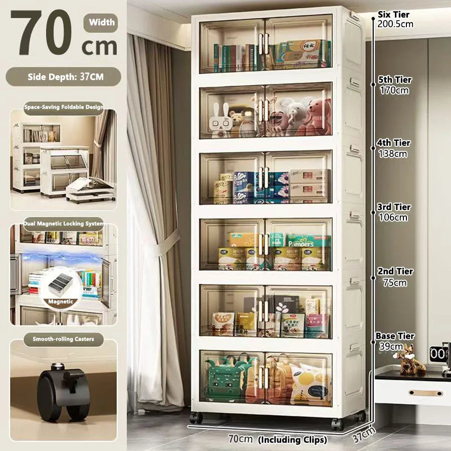 meuble rangement modulable blanc roulettes portes transparentes rayures verticales modernes