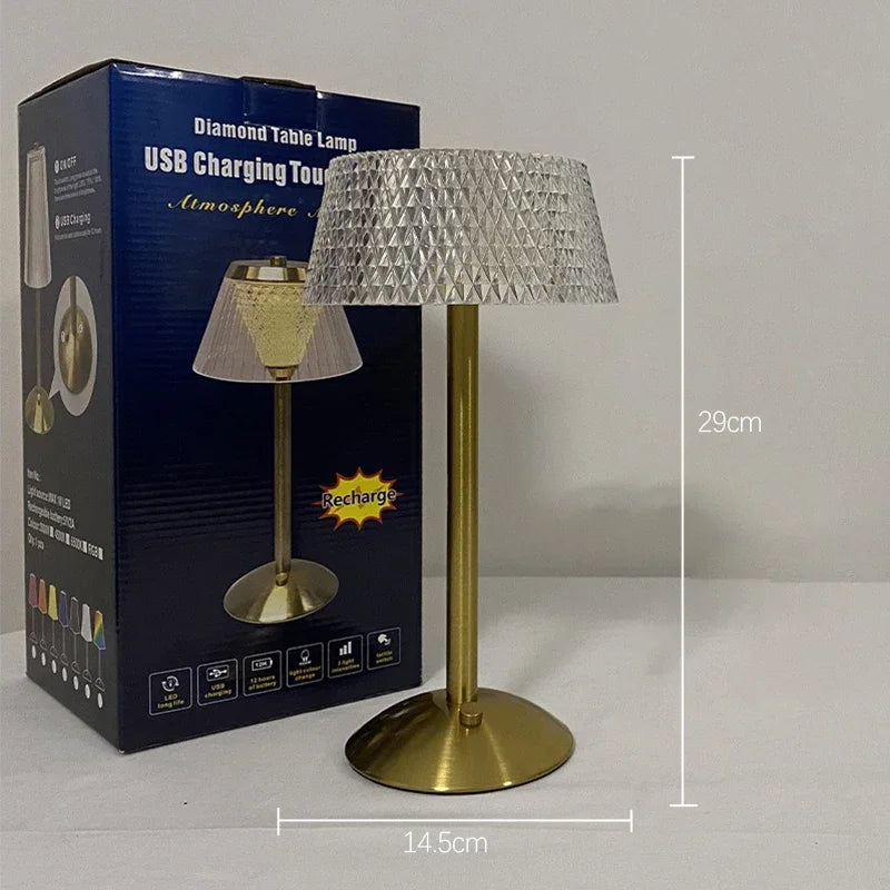 lampe table or transparent moderne veilleuse tactile rechargeable led base solide élégante chambre
