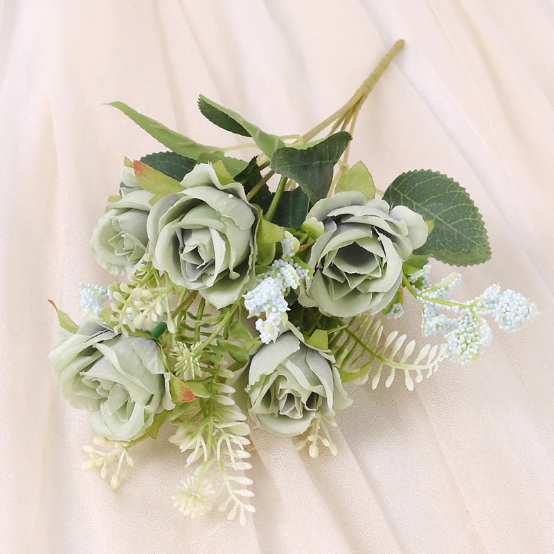 bouquet roses artificielles 30cm soie blanc rose rouge naturel decoration maison vase fleurs intérieur