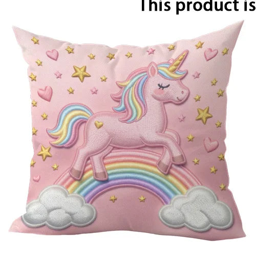 taies d'oreiller licorne rose arc ciel nuages étoiles dorées imprimé 2d polyester 40x40cm 45x45cm