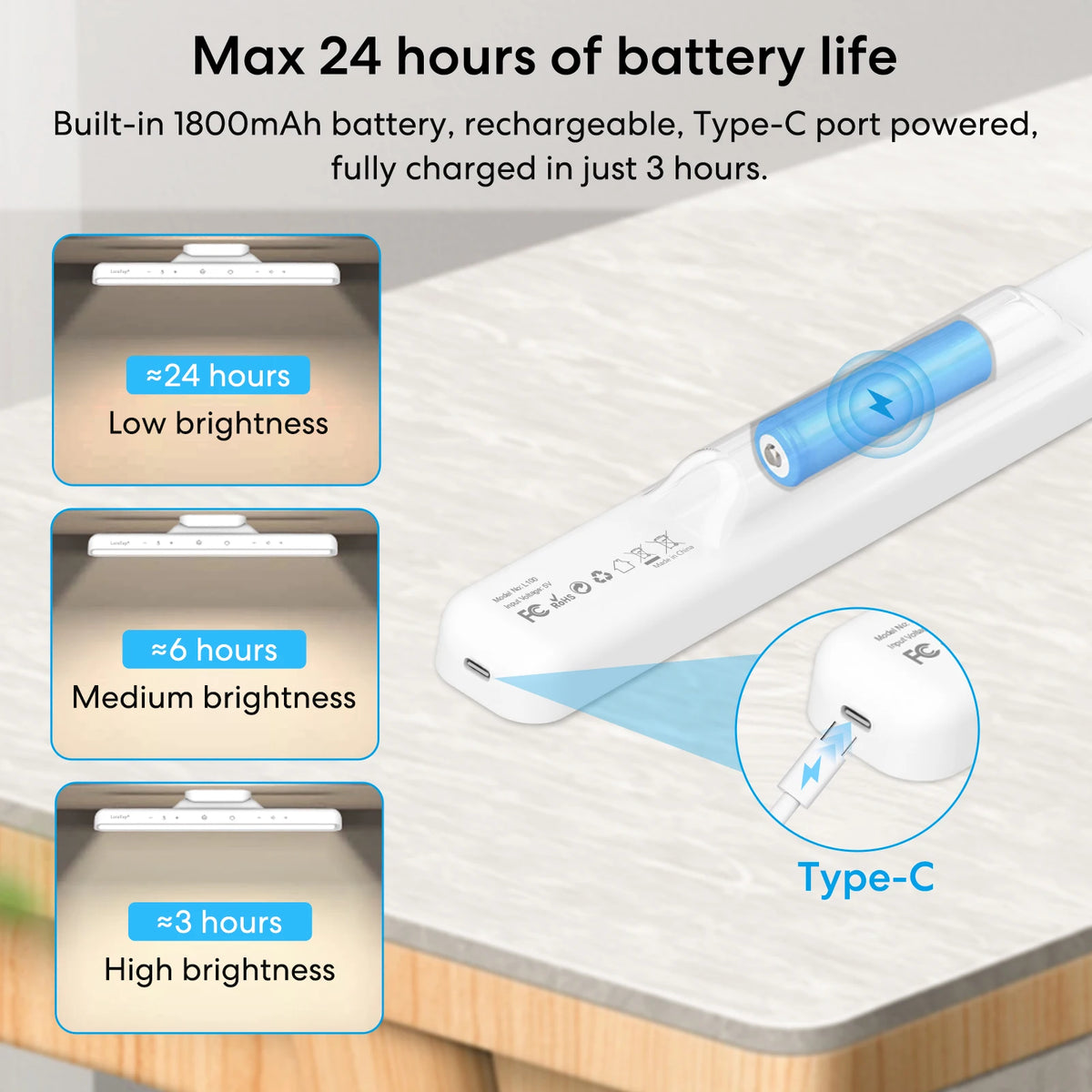 lampe led blanc moderne minimaliste réglage luminosité température couleur rechargeable tactile