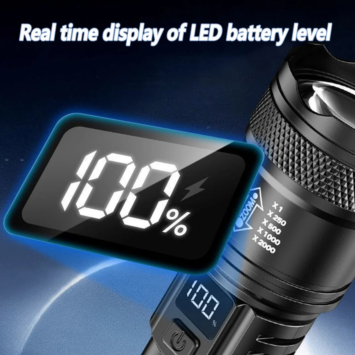 lampe torche noire led rechargeable ultra lumineuse zoom modulations haute puissance texturée moderne robuste