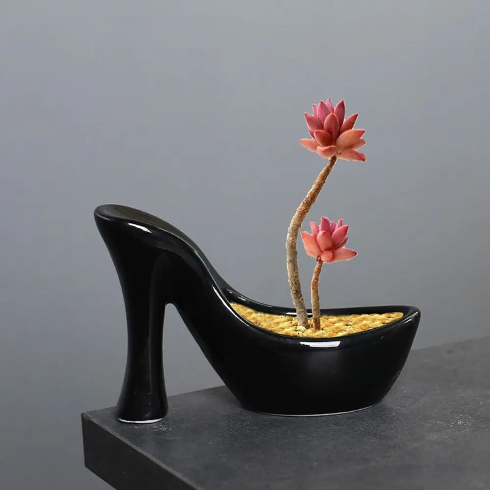pots plantes forme chaussures talons noir blanc rose émail moderne décoratif led succulente