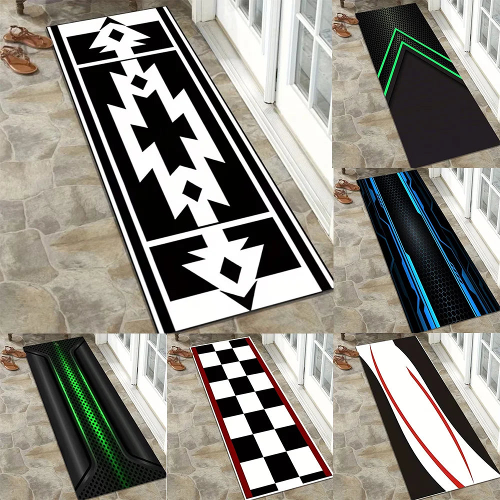 tapis sol moderne géométrique noir blanc vert bleu rouge adhésif intérieur extérieur