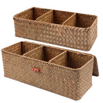 Panier de rangement tissé à la main vert avec couvercle anti-poussière