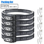 lampe frontale led noire texturée moderne rechargeable clip hiking camping búsqueda