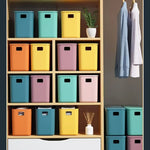 boîtes rangement plastique blanc orange rose vert bleu jaune moderne poignées couvercle