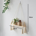 étagères suspendues macramé boho rustique étagères plantes vase céramique cadre photo coussin franges