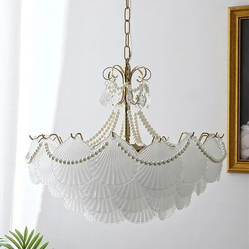 lampe suspendue blanc doré éventails classique vintage chaîne certifications sécuritéfluxlumineuxfaible