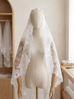 voile mariée blanc broderie florale translucide classique dentelle polyester courte traditionnelle cérémonie religieuse