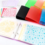 organisateur pochoirs scrapbooking portfolios anneaux couleurs motifs floraux géométriques feuilles transparentes étiquettes autocollantes pochettes