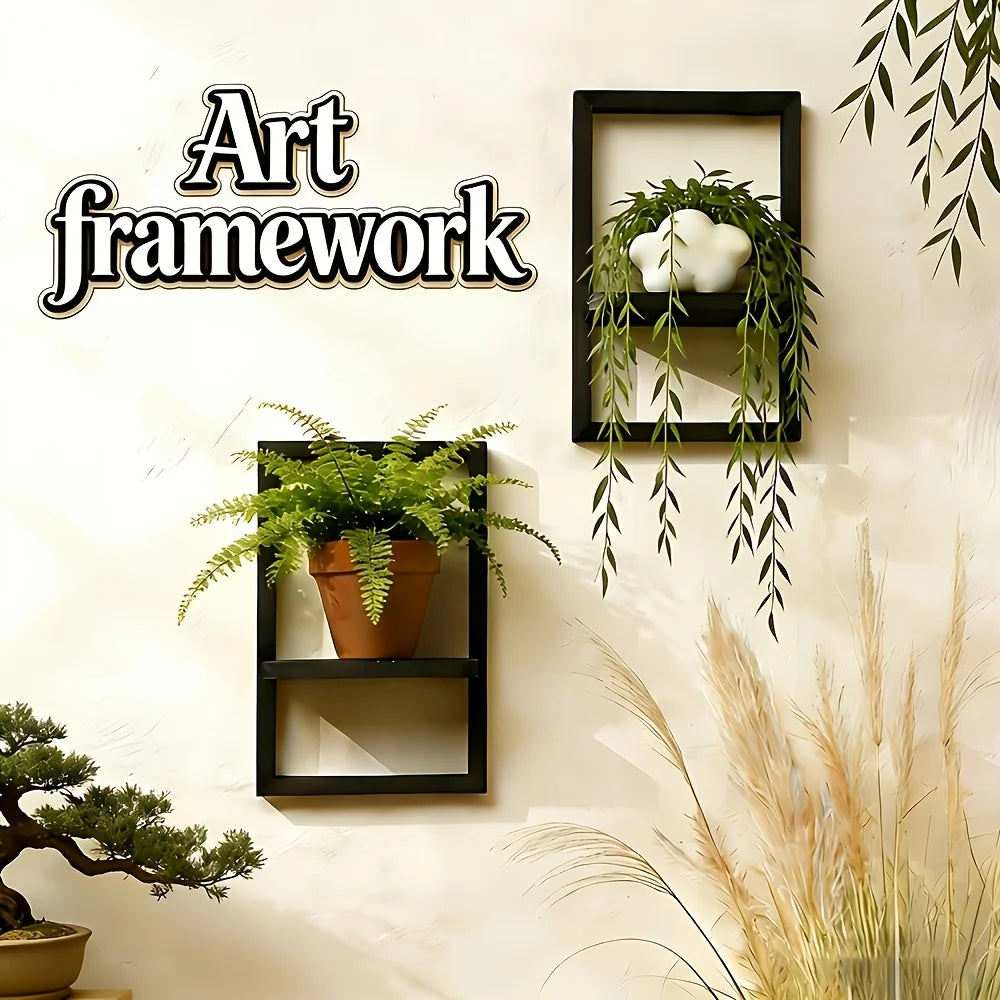 étagères murales noires texture bois modernes adhésives plantes bougie vase photo