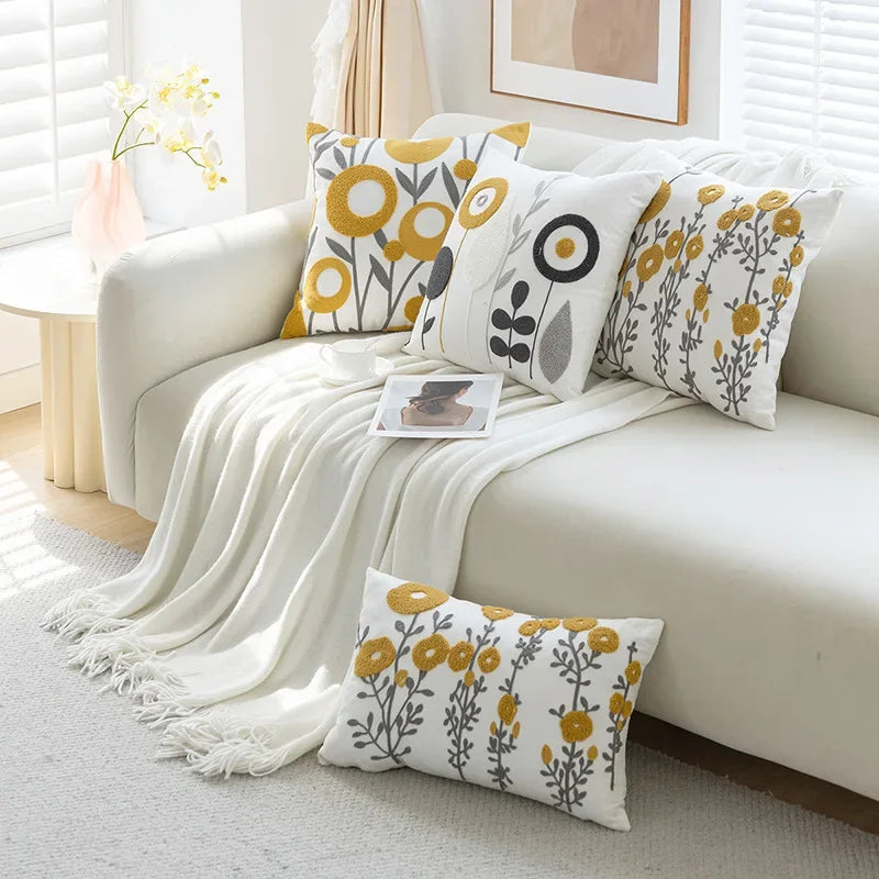 taies d'oreiller brodées motif floral modernes non toxiques maison hospitalière polyester coton respectueux environnement