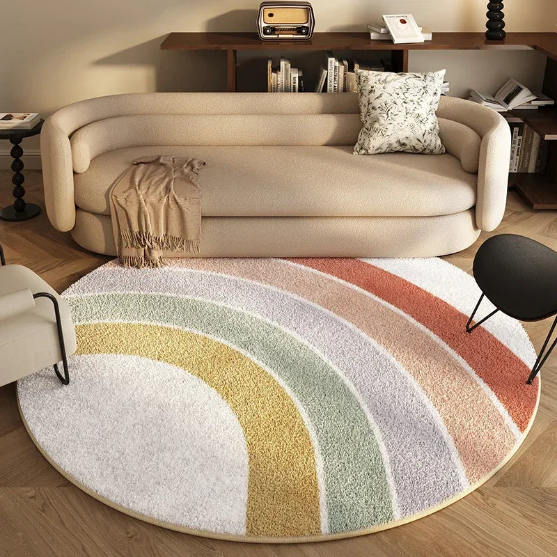 tapis moderne enfant arc ciel étoiles points colorés doux polyester imperméable antidérapant blanc orange