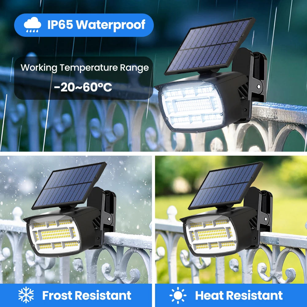 projecteur solaire led clippon 136led 48led ip65 moderne extérieur jardin clôture campingurgence