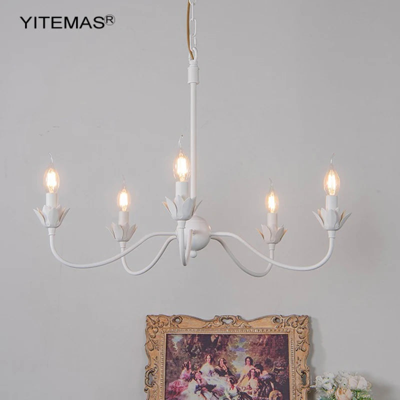 lustre classique blanc 51cm 46cm fleur lotus chaîne ajustable ampoules E14 autonome