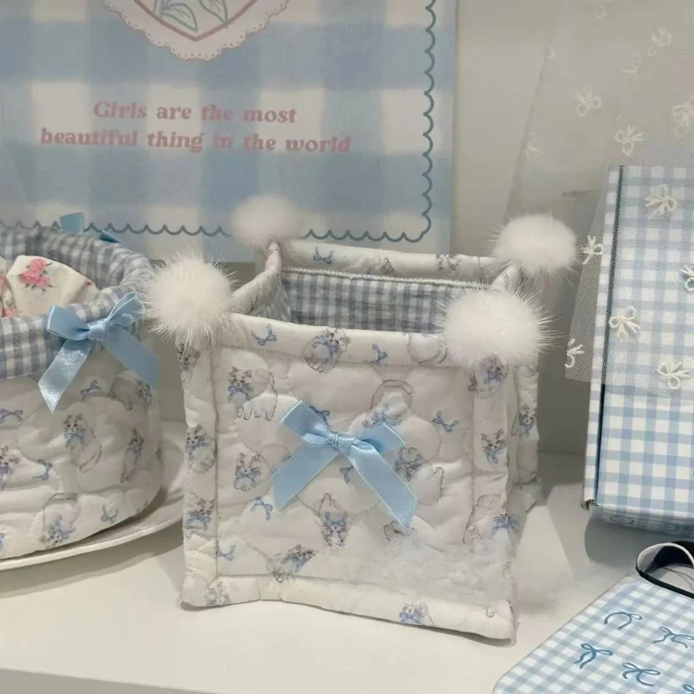panier rangement coton pliable blanc bleu imprimé animaux utilisation multiple organisation cadeaux