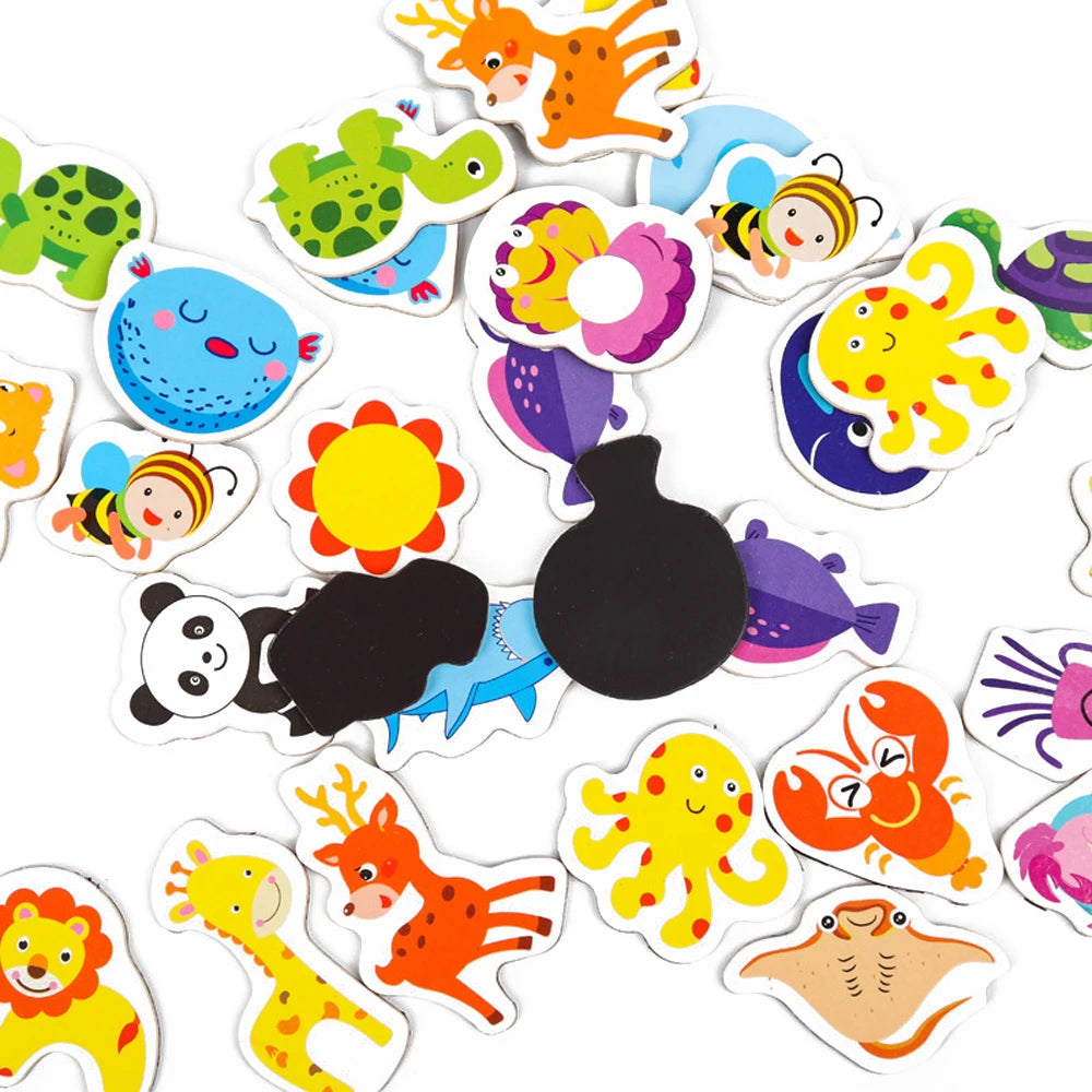 sticker magnétique animal océan cartoon fleur arbre simple 12 pièces réfrigérateur bois