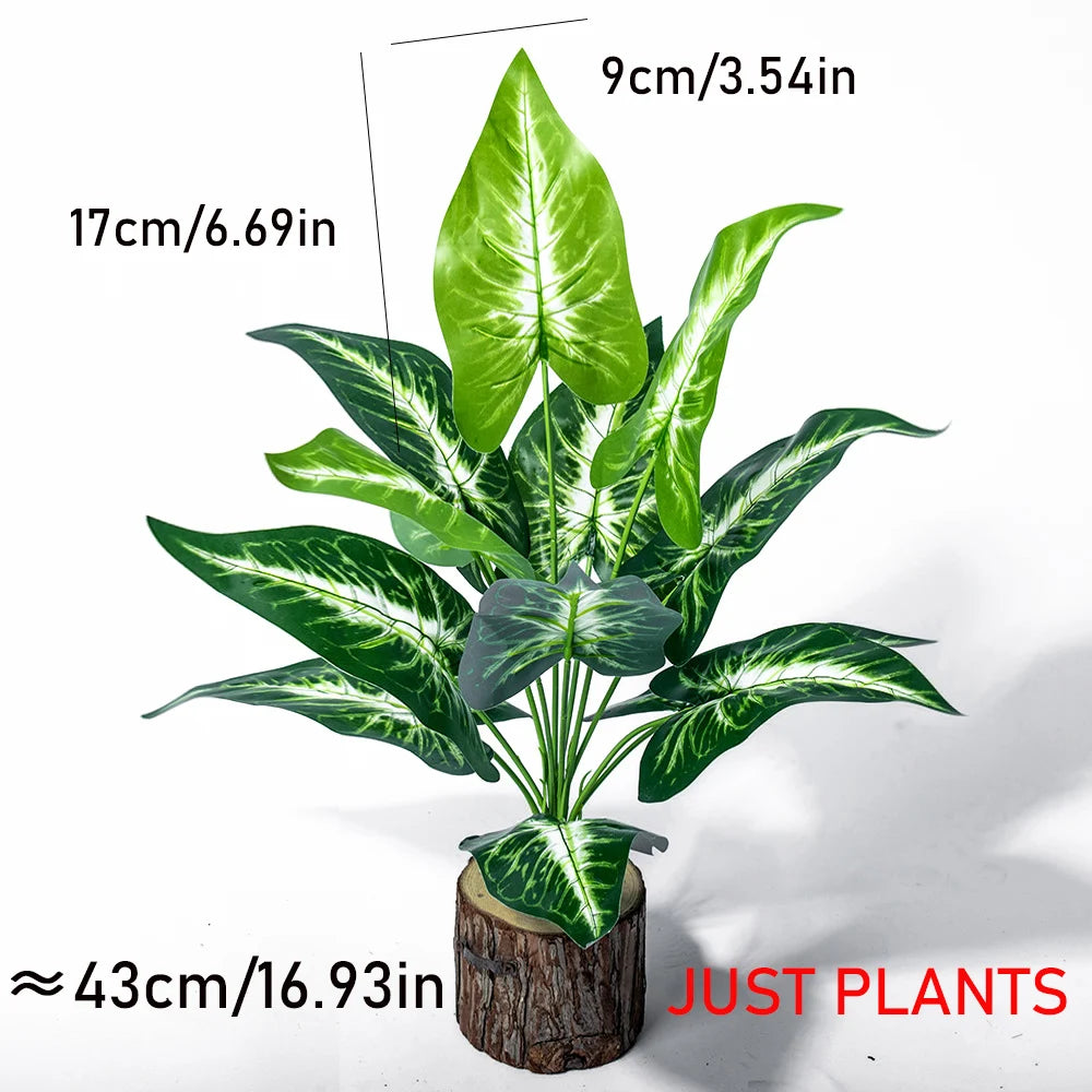 plantes artificielles monstera vert feuilles larges modernes decoration exterieure tronc bois pot ceramique