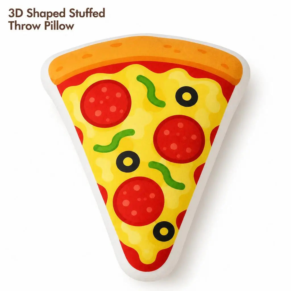 coussin 3d forme pizza pepperoni olives fromage salon blanc rouge vert jaune