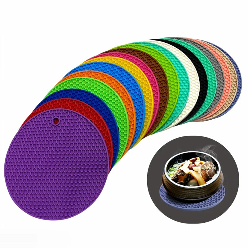 tapis table silicone moderne hexagones antidérapant résistant chaleur plat antidérapant multicolore vert violet bleu
