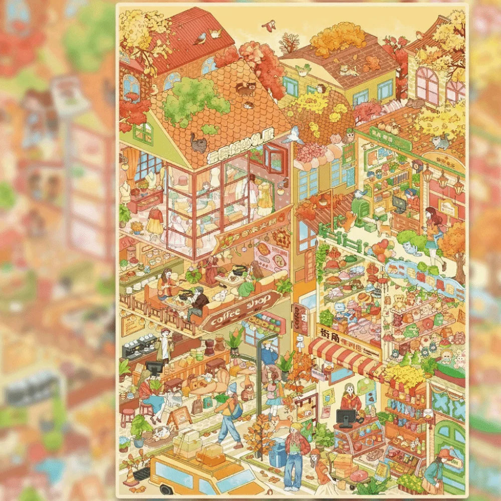 puzzle pieces adhesive multicolore ville animée isométrique illustrative enfants maison poupéesDecorationScèneMiniature