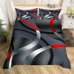 Literie géométrique rouge et noir pour chambre ado