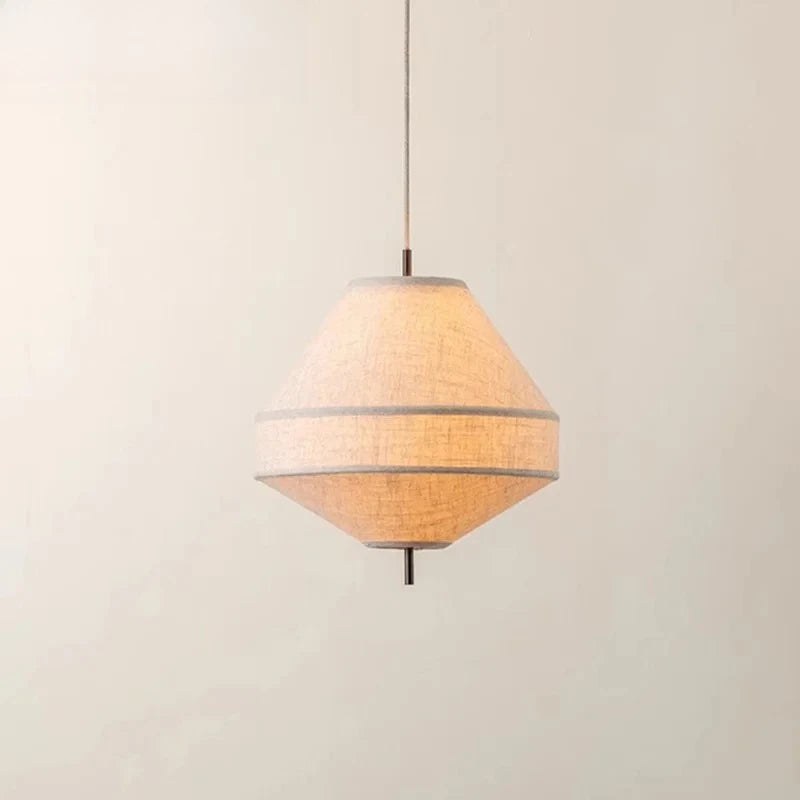 Suspension lumineuse moderne tissu toile lin beige gris clair minimaliste salon restaurant chambre