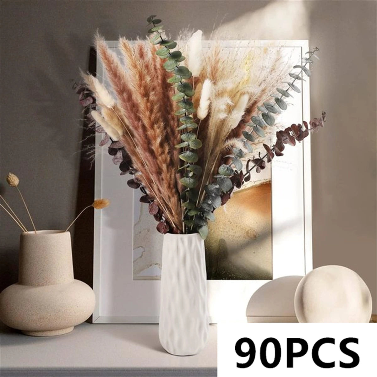bouquet fleurs séchées naturel blanc beige rustique décoration maison anniversaire mariage