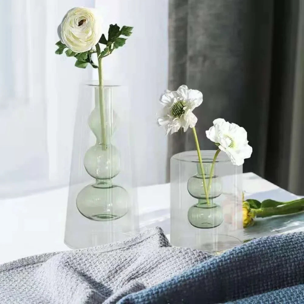 vases décoratifs modernes verre transparent couleur rose violet vert jaune bleu formes organiques arrondies