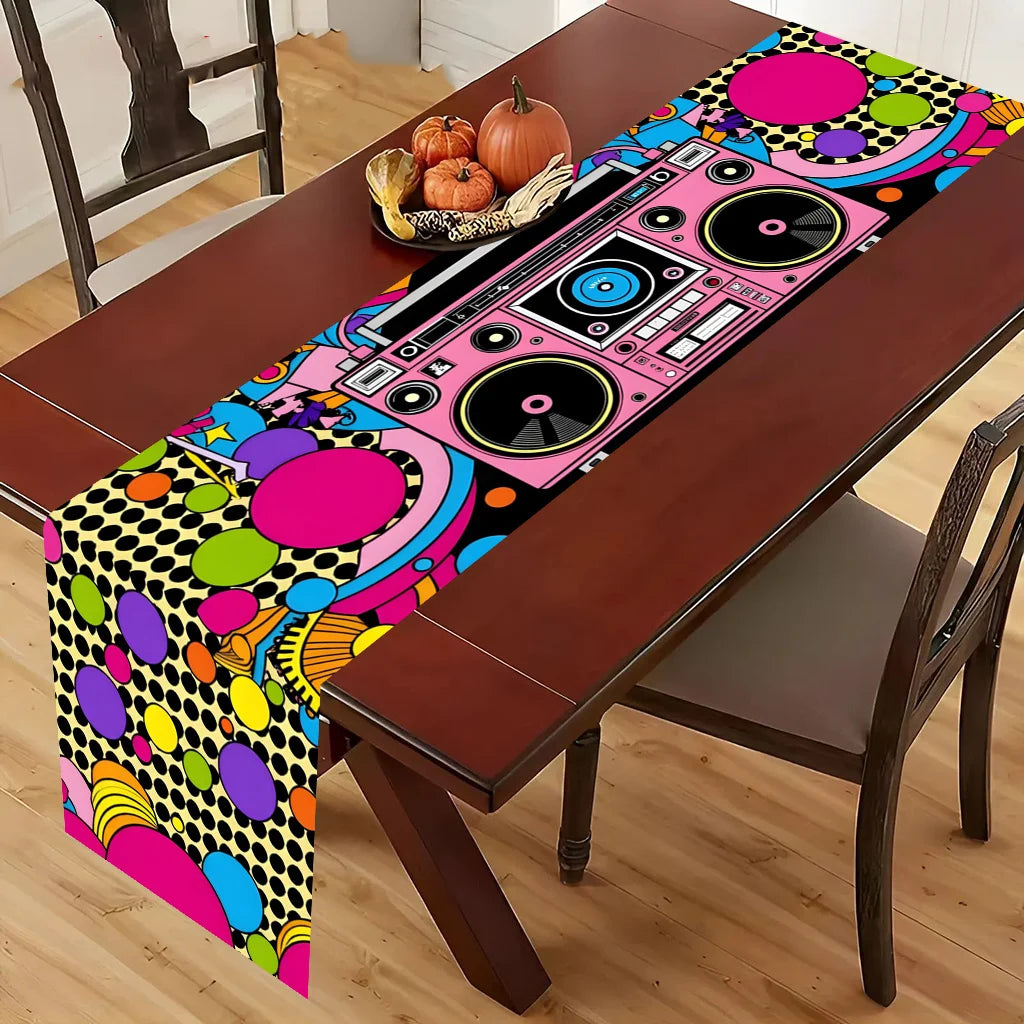 nappe table vintage années 80 boombox graphique couleur rose noir festive